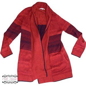 CAbi Joy Cardigan #897 Open Front Sweater Red Blue